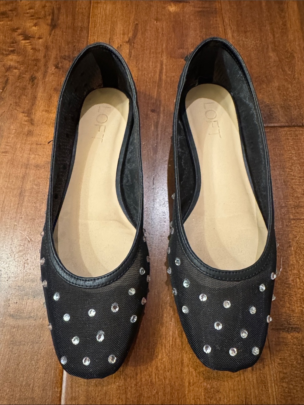 LOFT Black Crystal-Studded Ballet Flats